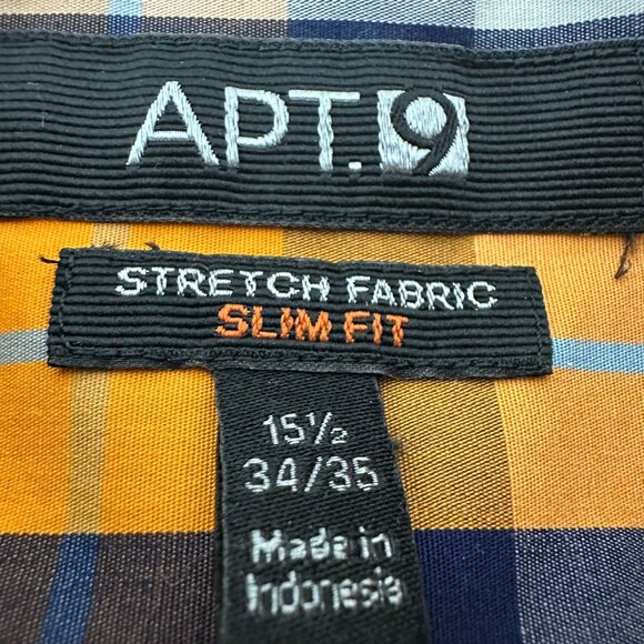 APT 9 Mens Slim Fit Long Sleeve Plaid Button-Down Shirt Stretch Size 15.5 L - Picture 3 of 5